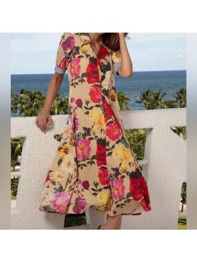 Dizzy Lizzie Montauk dress vintage floral print linen-cotton blend medium